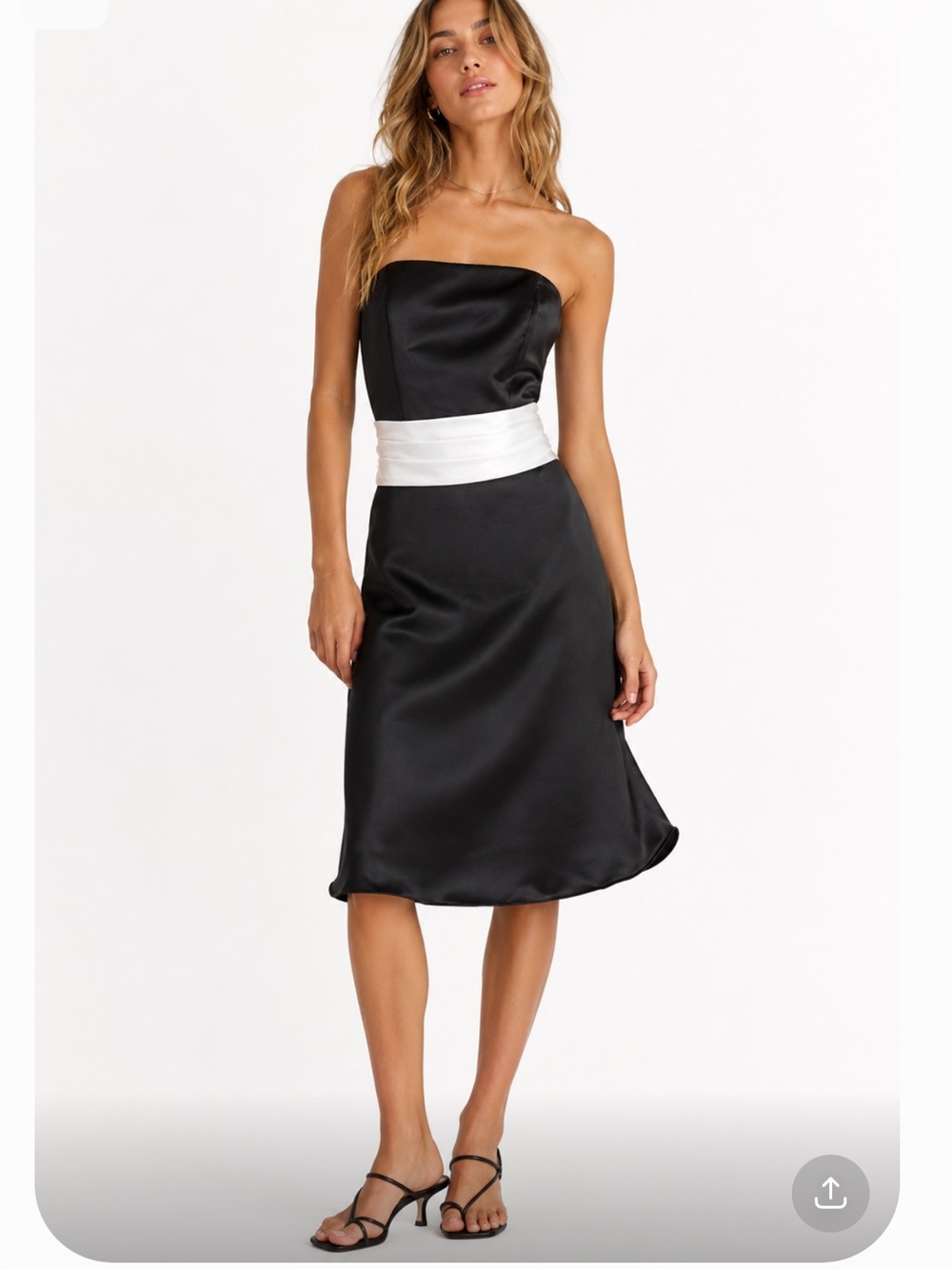 BILL LEVKOFF Strapless Black Dress with White Waist Sash